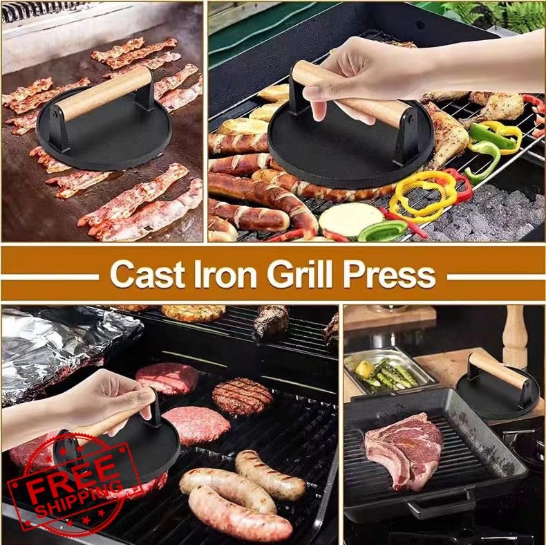 Aunewmei Cast Iron Burger Press 5.7 Inch Round Grill BBQ Tool gallery