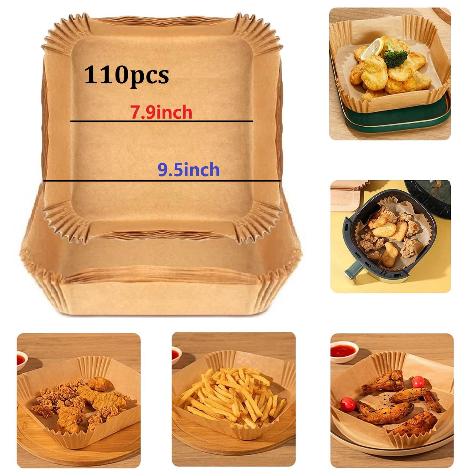 UHOUSE air fryer liners 9.5 inch square, inch,Square,110 gallery