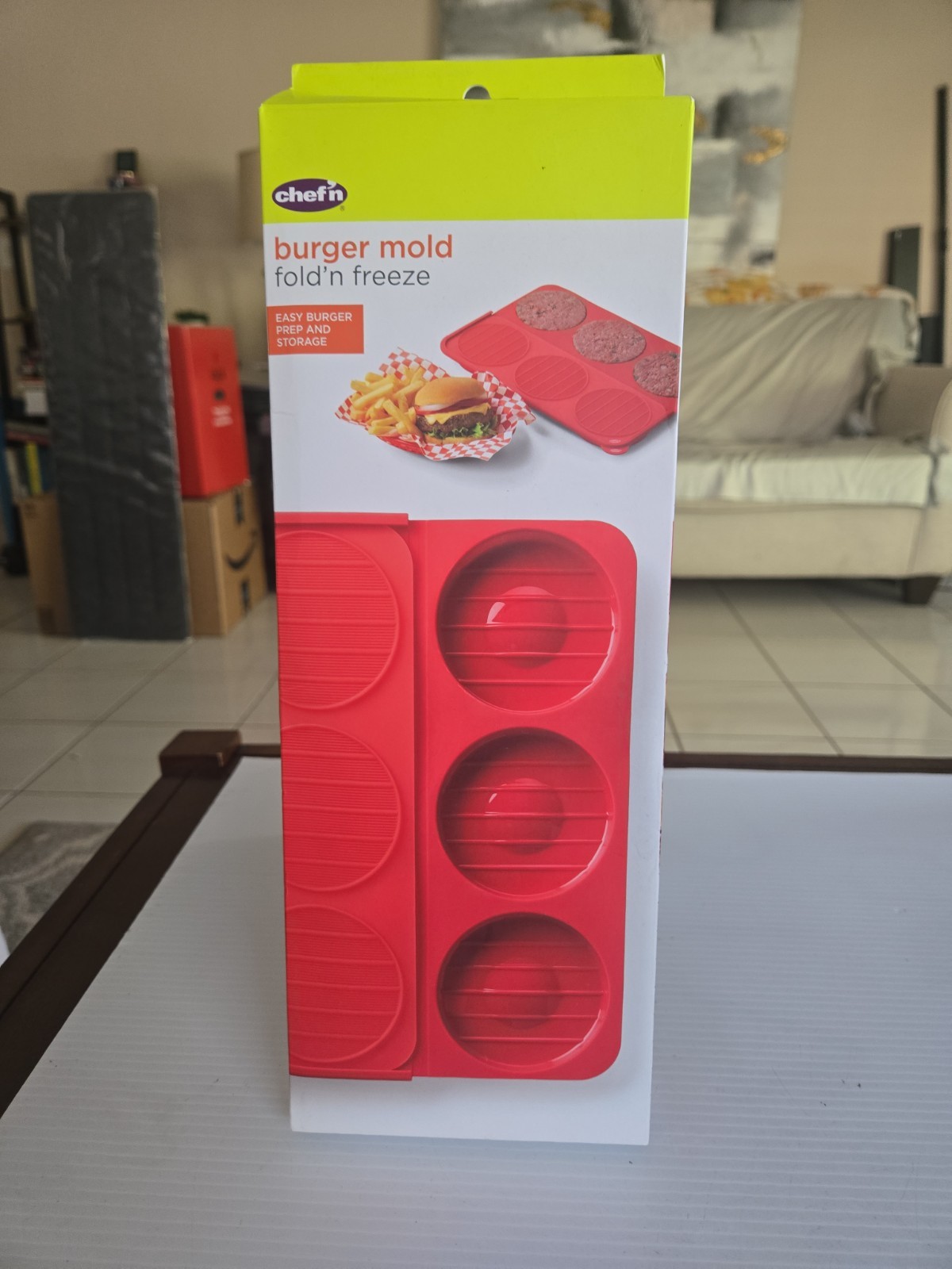 Chef'n Shape + Store Burger Mold 3 Burger Fold & Freezer Red Silicone Container gallery