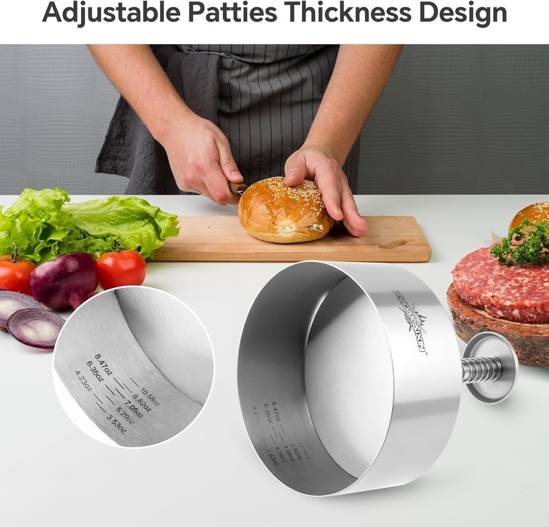 Brigii 304 Stainless Steel Burger Press - 4.5" Hamburger Patty Maker, Silver gallery