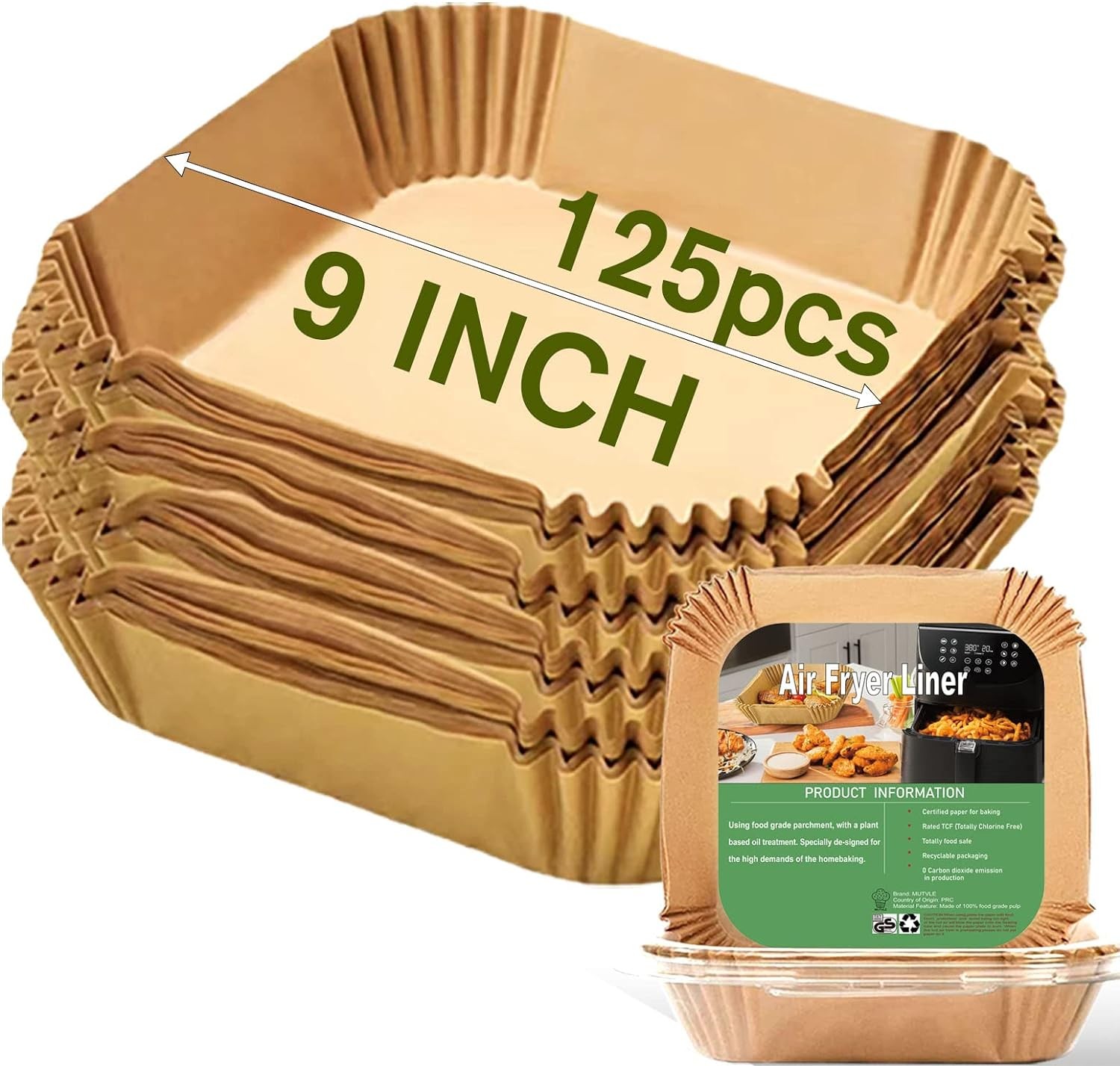 Large Air Fryer Disposable Paper Liners Square 9 9''Square, Natural gallery