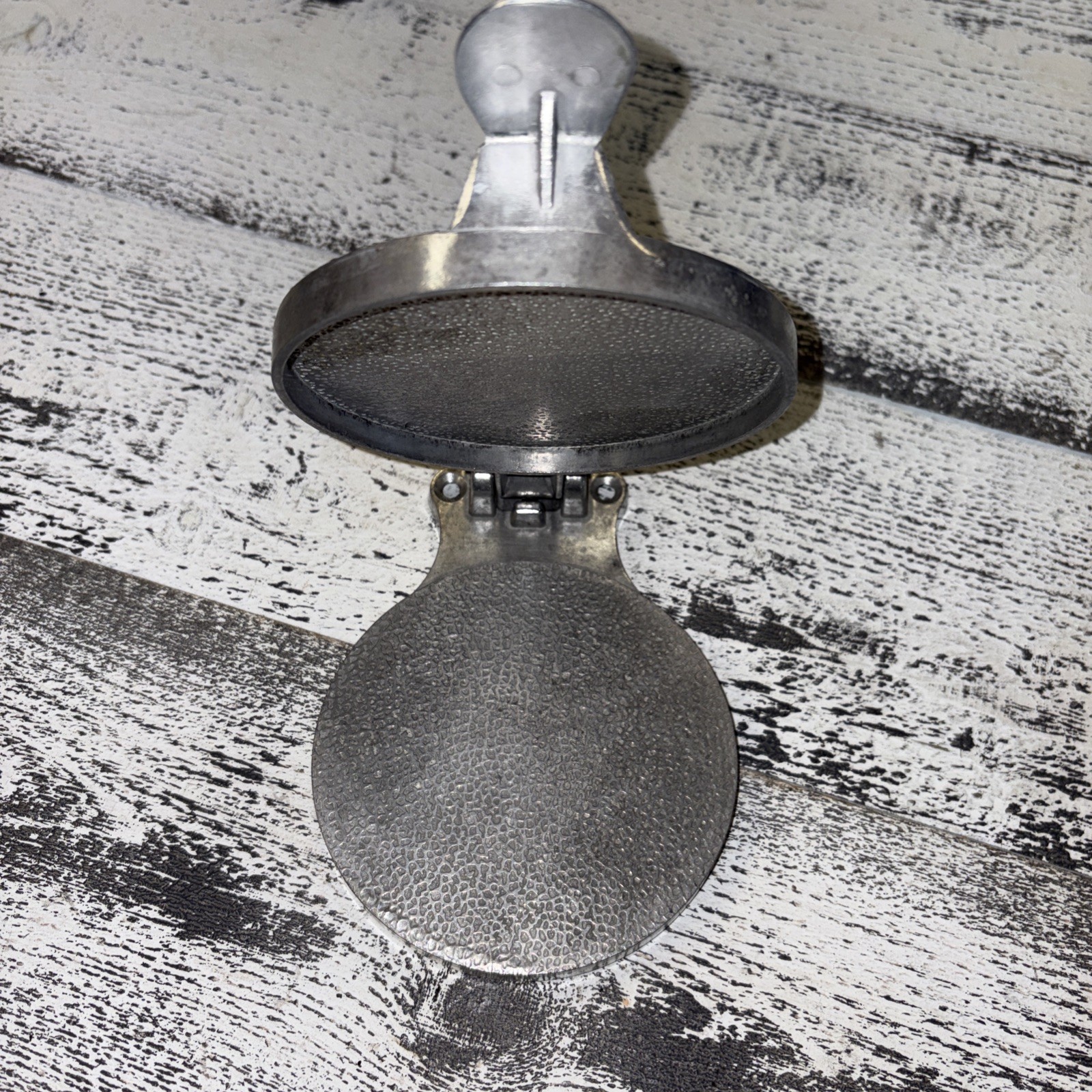 Vintage 4.5” Hamburger Press Patty Maker Aluminum Farmhouse Style Bolt Down gallery