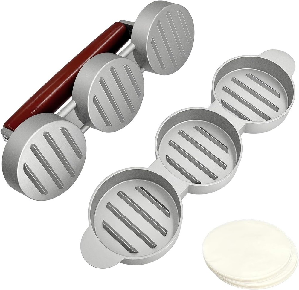Burger Press Patty Maker Set W/ 100 Non-Stick Papers 3x2.5 Inch Mold Making
