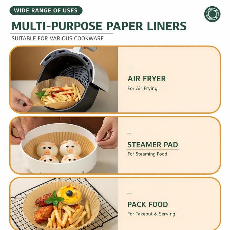Round Air Fryer Parchment Paper Liners 6.3 Inch, large, Light Brown gallery