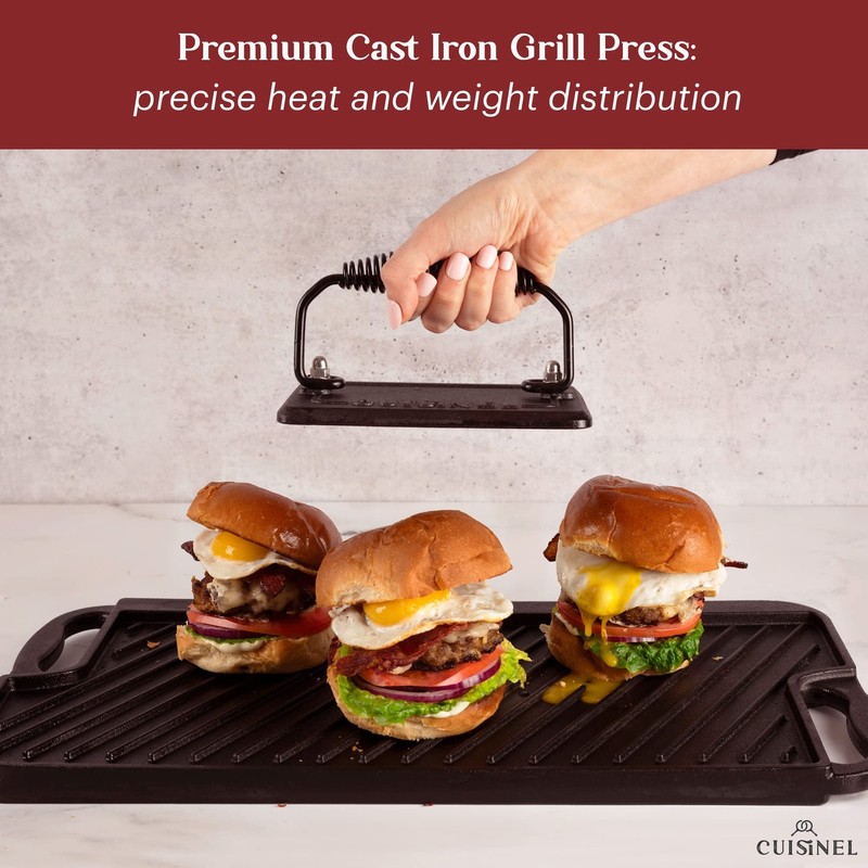 Grill Press - Cast Iron Burger Press for Bacon, Steak & Hamburgers - 6.75" x ... gallery