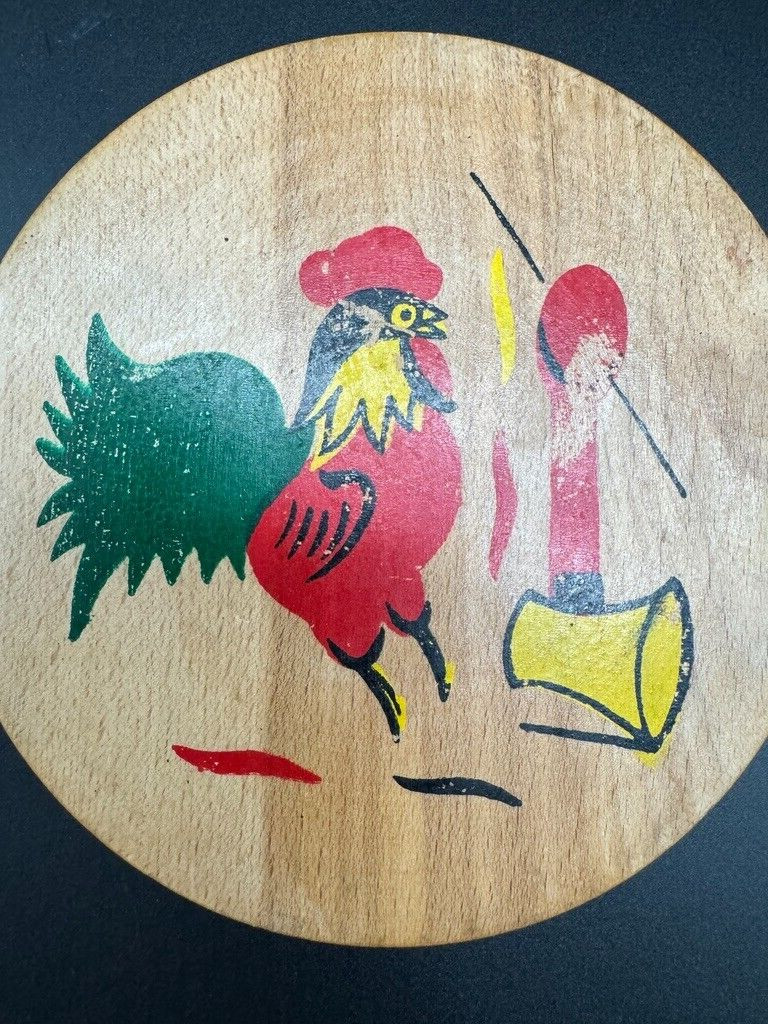 Vintage Rooster and Axe Hamburger Press Wood Hinged MCM Folk Art Kitchen Decor gallery