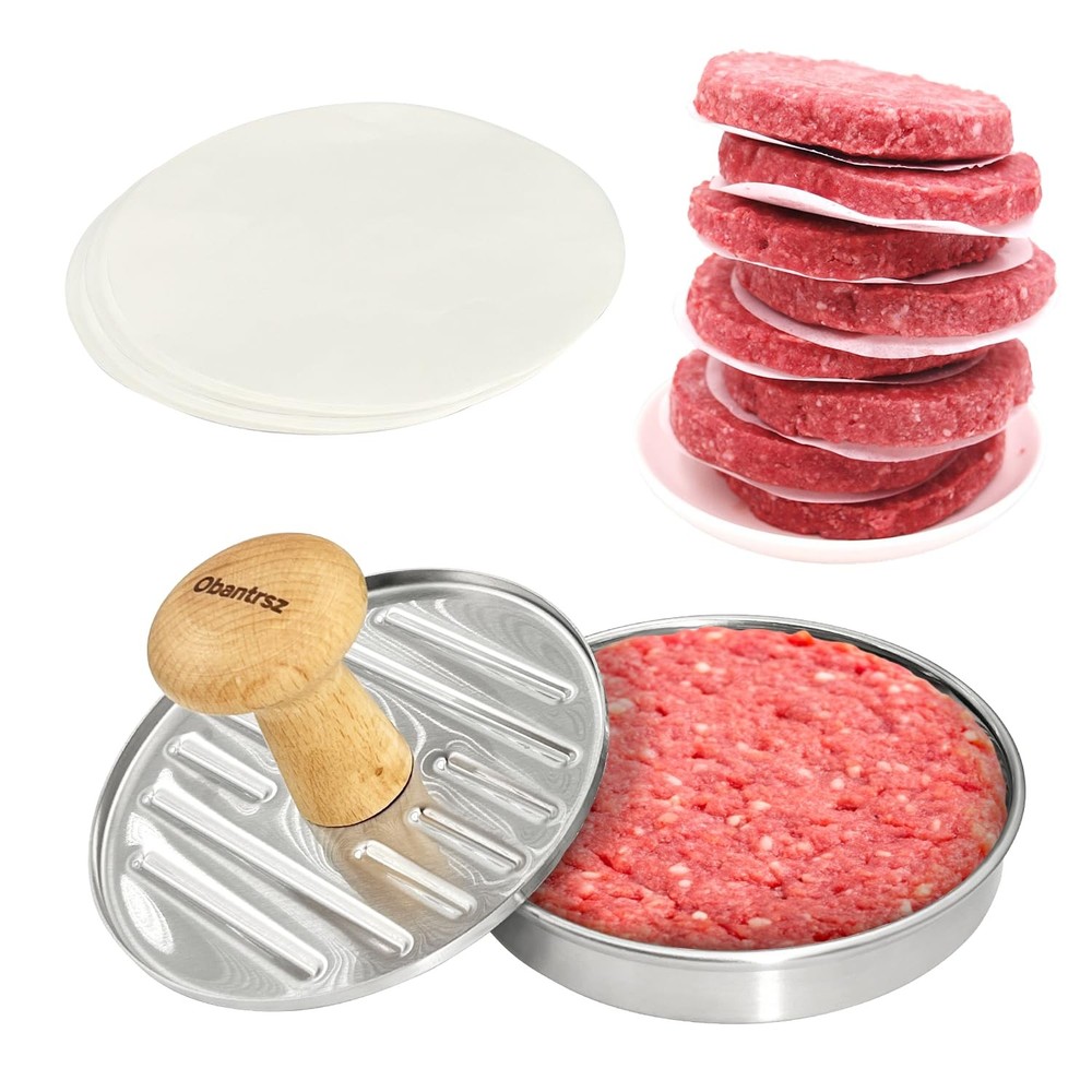 Hamburger Press Patty Maker 5 Inch Stainless Steel NonStick 20 Wax Papers