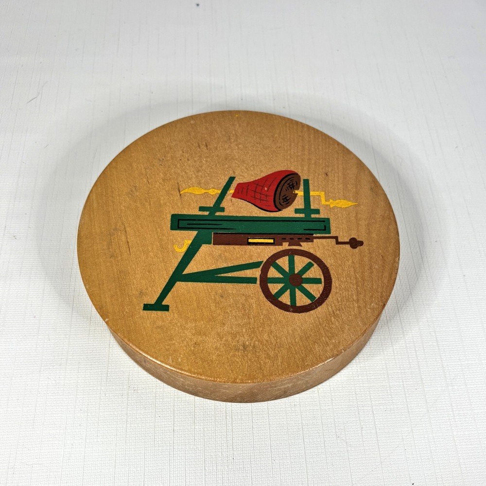 Vintage 50s Wood Hamburger Patty Press Hand Painted Maple Made Japan Mid Century