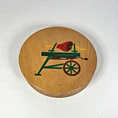 Vintage 50s Wood Hamburger Patty Press Hand Painted Maple Made Japan Mid Century