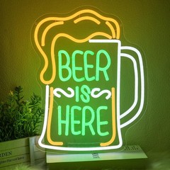 Beer Is Here Neon Sign for Wall Decor Bar Neon Light Beer Led Neon Signs Colo…