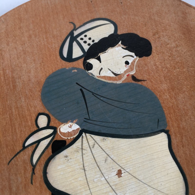 Vintage Wooden Hamburger Press Hinged Hand Painted Chef gallery