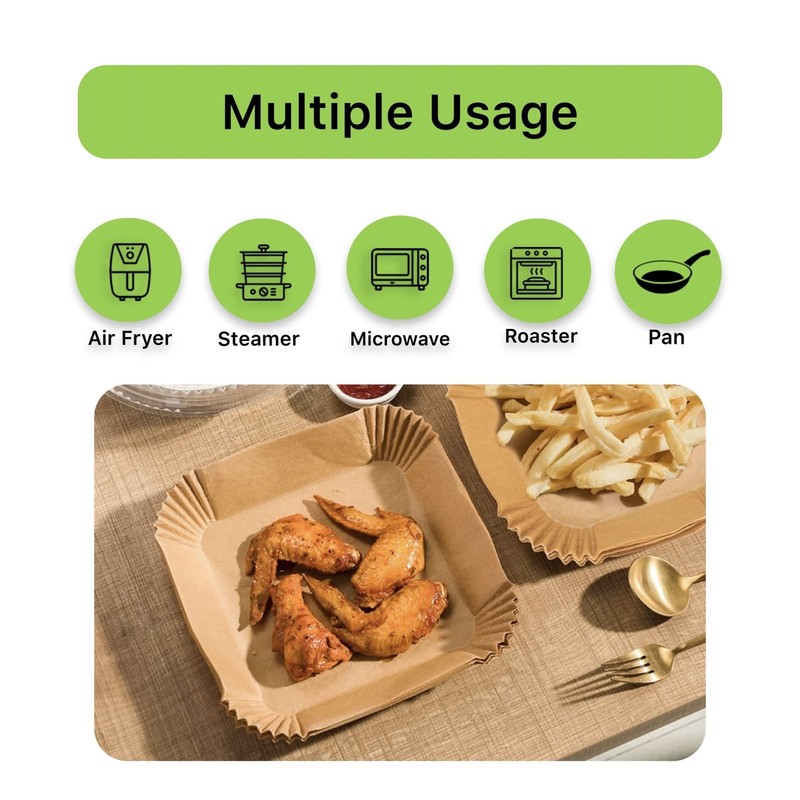 FINECE Air Fryer Liners Square, 100PCS for 2 to 5 Qt Square 6.3 in, Natural gallery