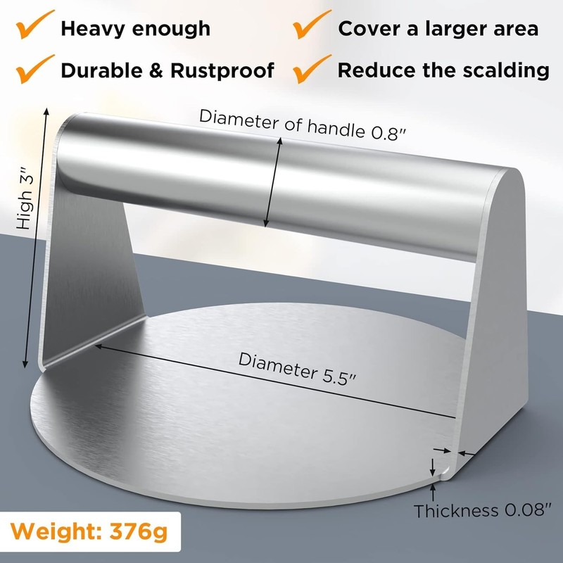 Efficient Burger Press - 5.5 Inch Stainless Steel Smasher, Dishwasher Safe gallery