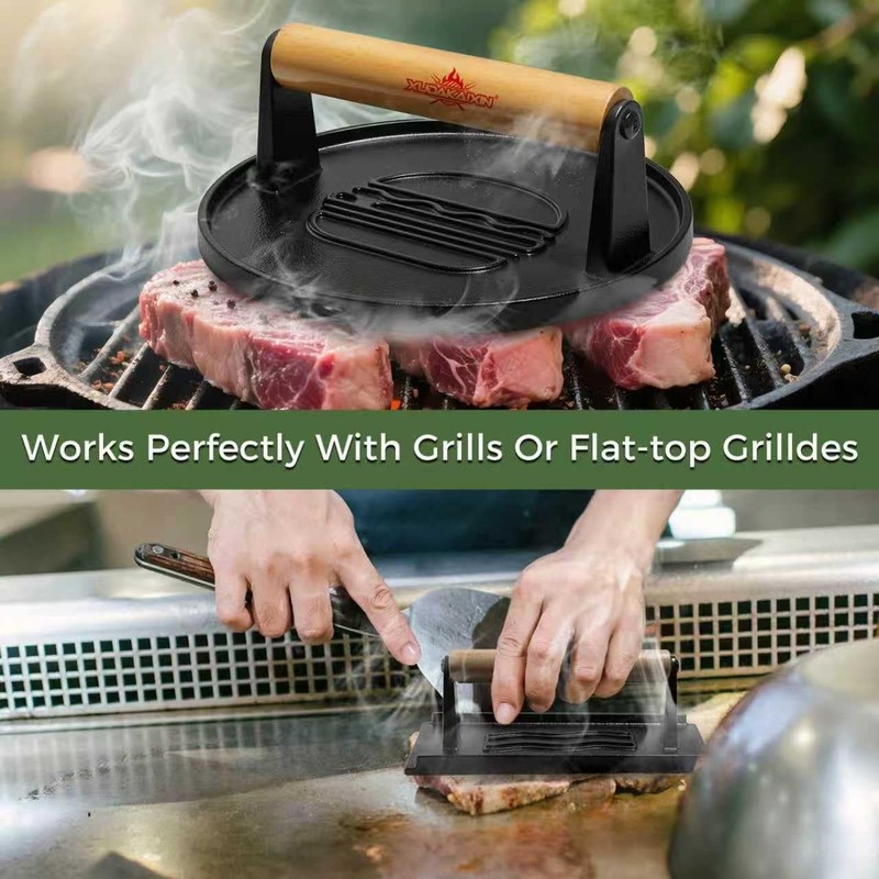 Cast Iron Smash Burger Press 2PCS),Grill Bacon Meat Press Tool,Perfect gallery