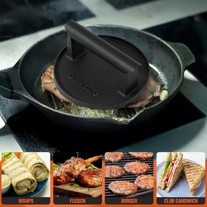 Cast Iron Grill Press Heavy-Duty Smash Burger Press Meat Steak W/ Handle Griddle gallery