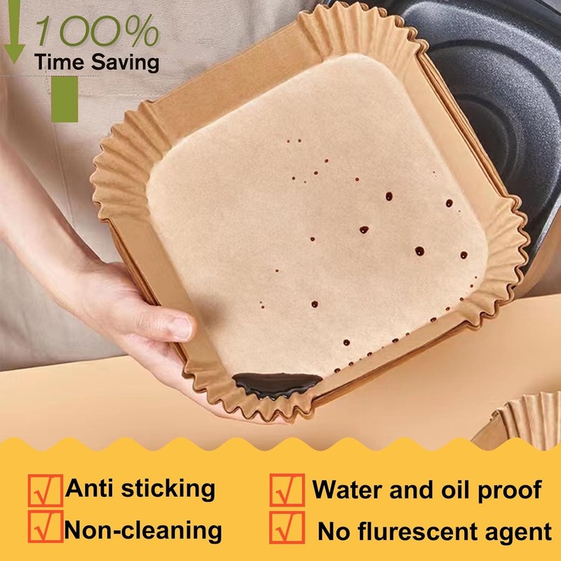 Large Air Fryer Disposable Paper Liners Square 9 9''Square, Natural gallery