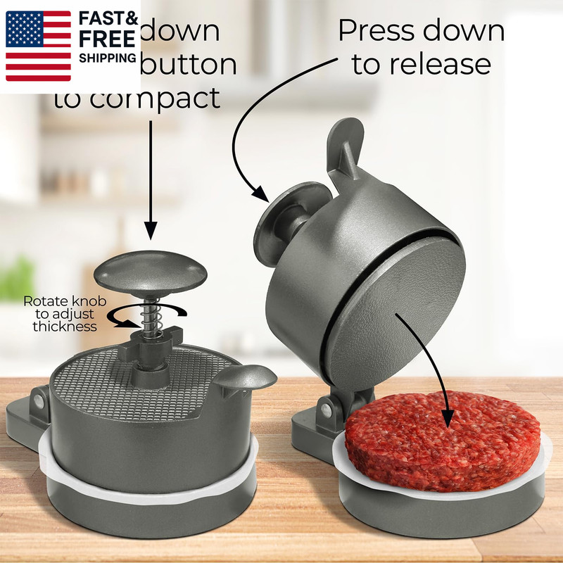 Burger Press Patty Maker – Adjustable Thickness (1/4 Lb to 3/4 Lb) with Ejector gallery