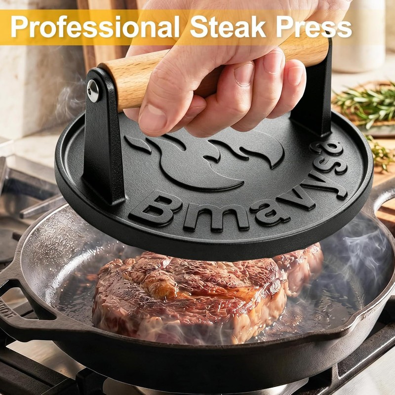 Heavy-Duty Cast Iron Smash Burger Press, Non-Stick and Rust Resistant, Burger Sm gallery