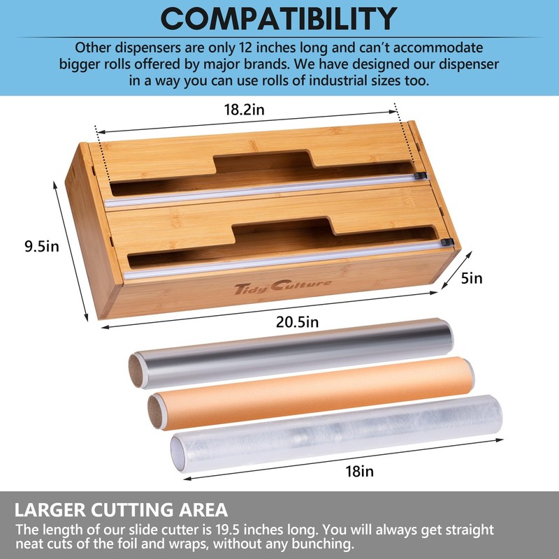 TidyCulture 18 Inch Large Foil Wrap Dispenser with Cutter, 2 in Long, Bamboo gallery