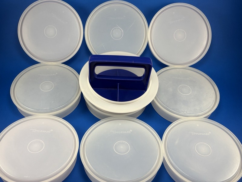 Vintage Tupperware 1/3 lb Hamburger Press #1926, Ring & 9 Keepers Lot - No Lid gallery