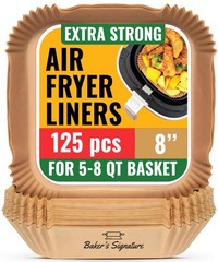 Air Fryer Paper Liners, 125Pcs 8″ Square, Unbleached Natural Brown