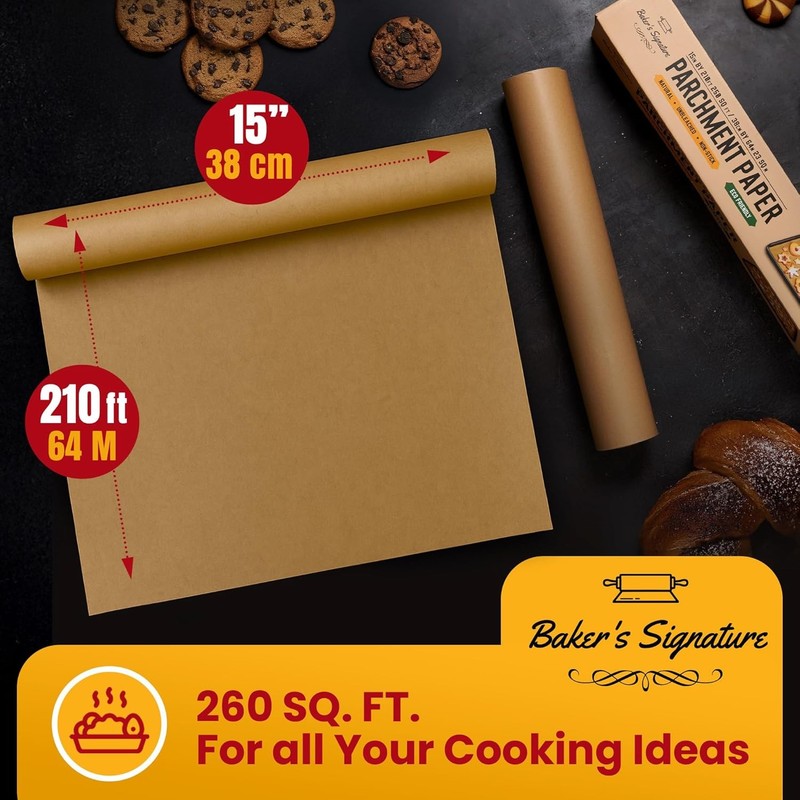 260 Sq.Ft Unbleached Parchment Paper for Baking – Roll with 260 Sq.Ft, Brown gallery