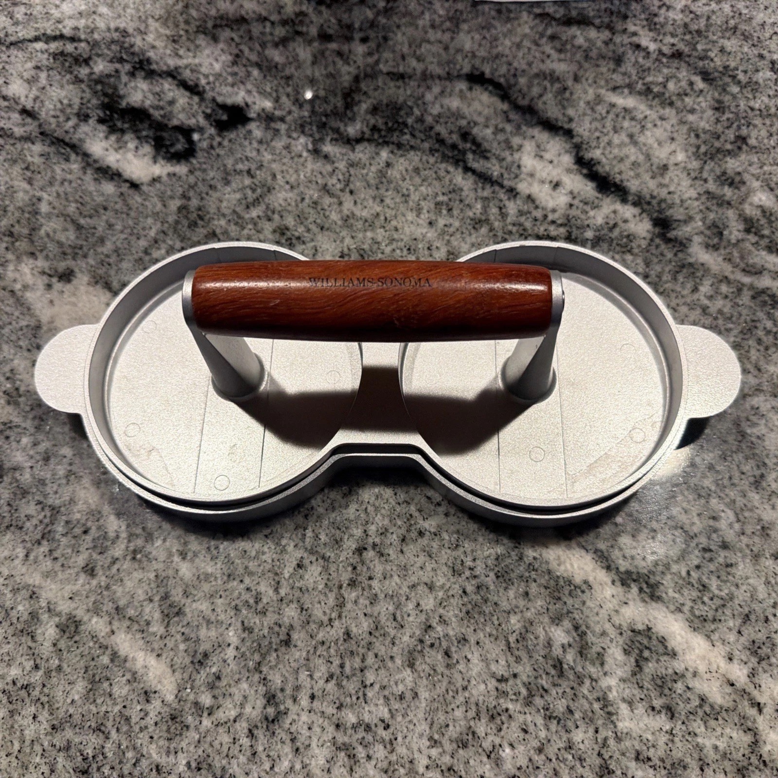 Williams Sonoma Double Hamburger Press Wooden Handle Metal Press Taiwan gallery