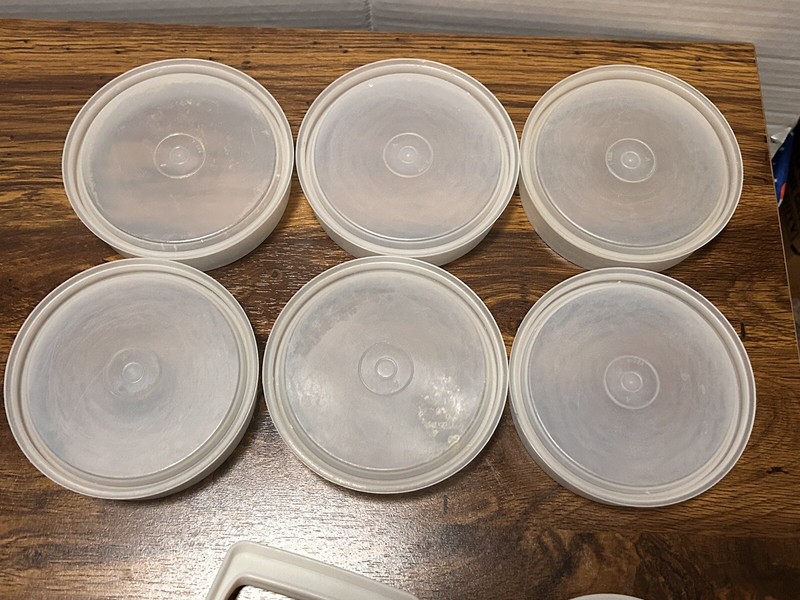 VTG Tupperware 4” Hamburger Patty Press Keeper Set 883 Lot Of 8pcs No Lid gallery