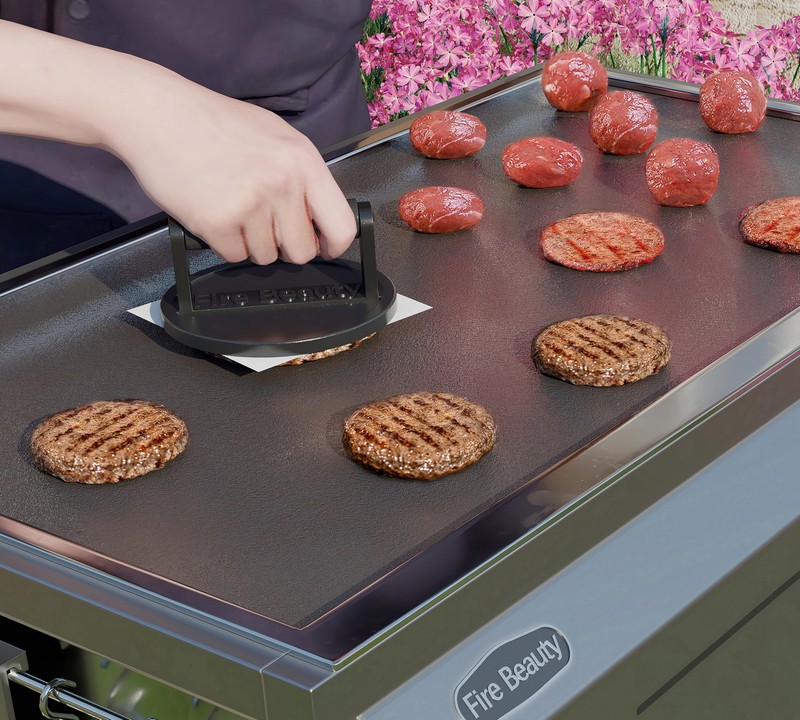 Burger Press 6.5 Inch Grill Press Cast Iron Wood Handle Smash Steak Bacon gallery