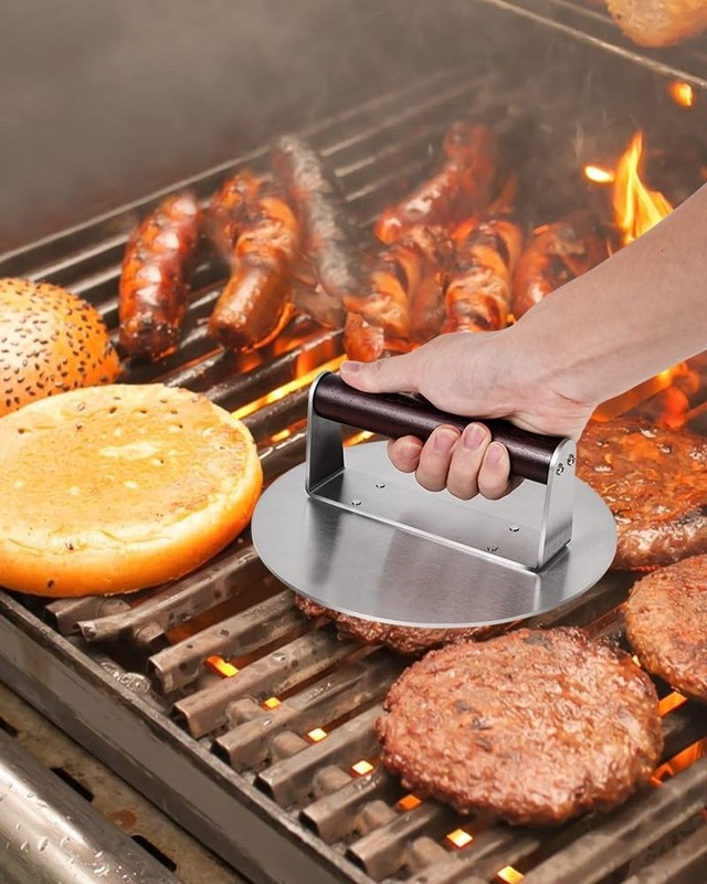 Heavy Duty Stainless Steel Burger Press 8.5" - Smash Burgers, Grill & Griddle To gallery