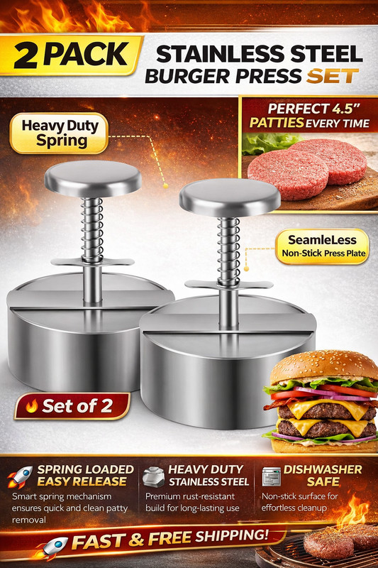 2 Pack Stainless Steel Burger Press 4.5" Patty Maker Easy Release BBQ Tool gallery