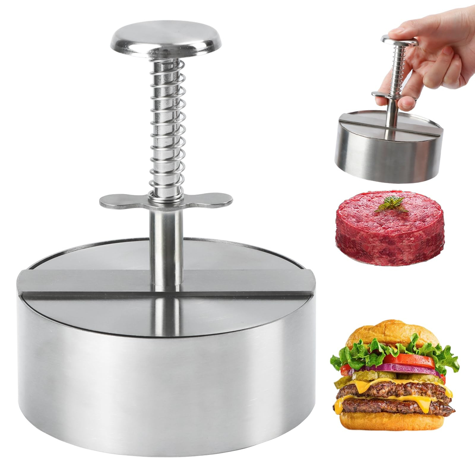 Burger Press, Adjustable Hamburger Patty Maker Food Grade 304 Stainless Steel... gallery