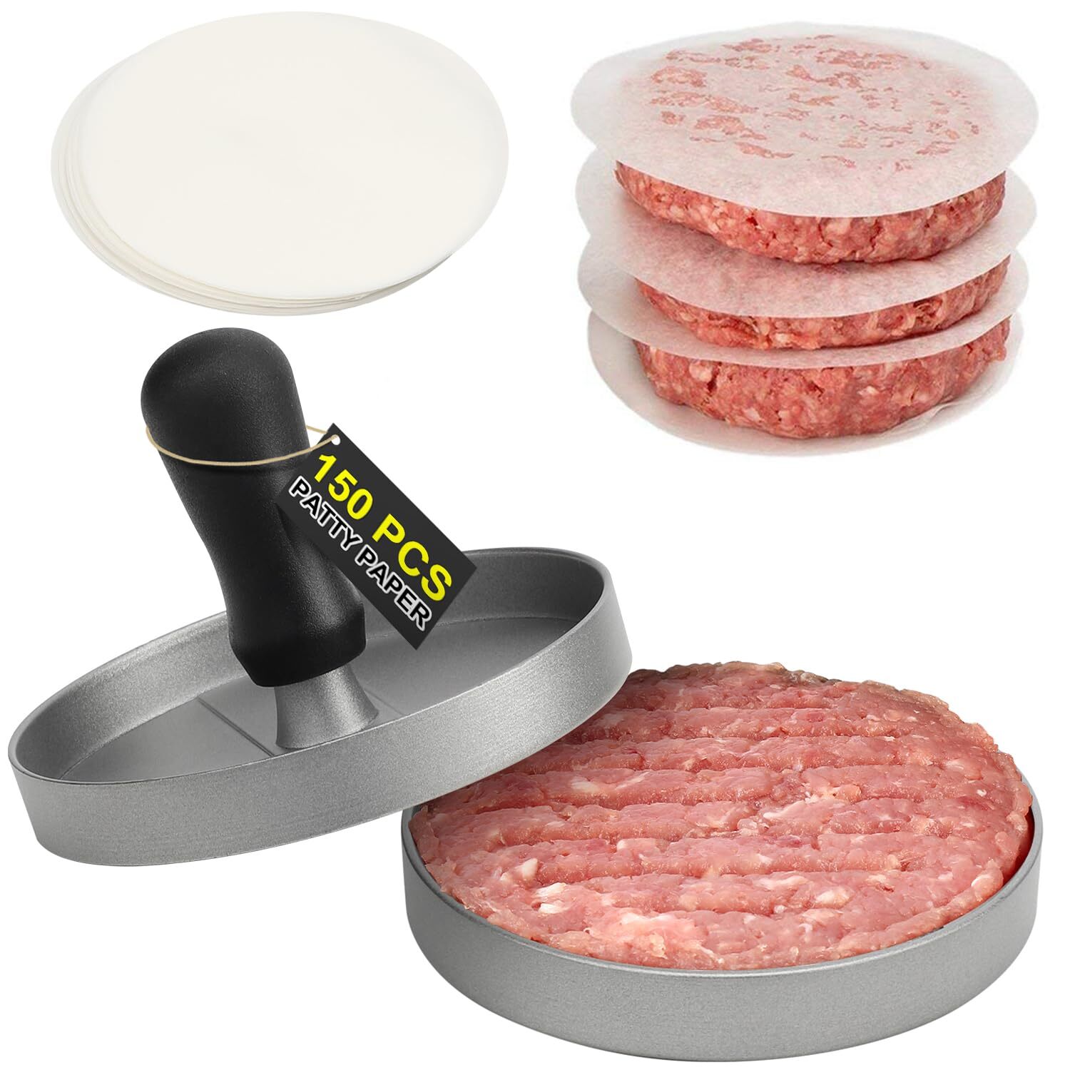 Burger Press with 150 Patty Paper,Non-Stick Hamburger Patty Maker with Wax Paper gallery