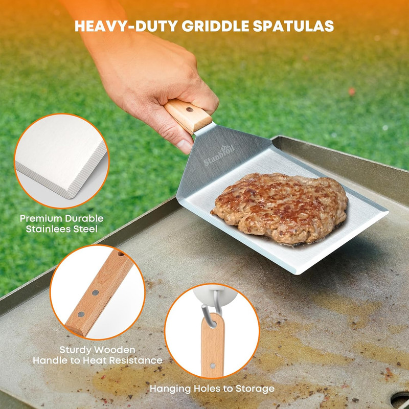 5 Piece Smash Burger Press Kit for Flat Top Grill - Stainless Steel Grill Spatul gallery