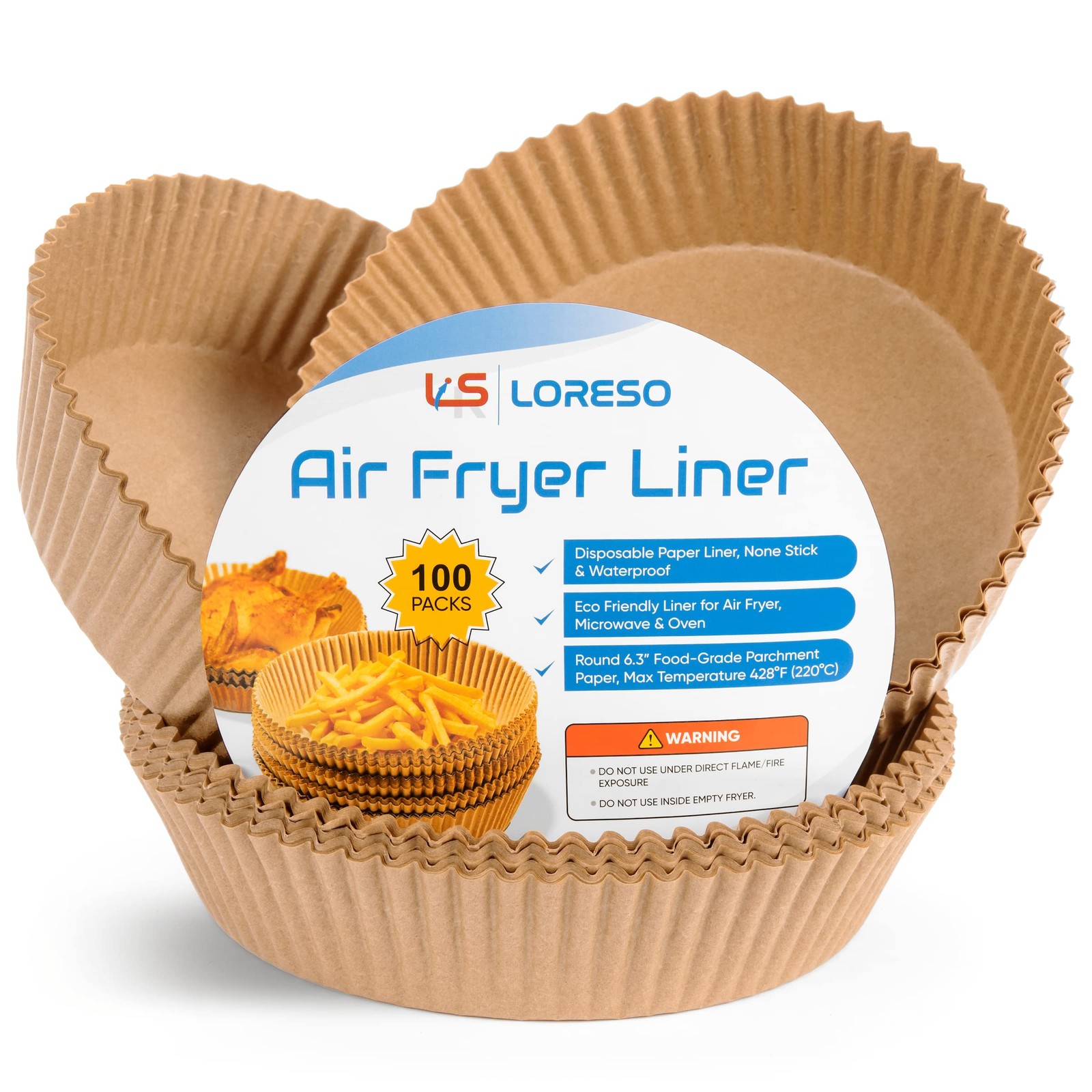 Air Fryer Liners Disposable Parchment Paper, 100 Round 2-5qt6.3"-100ct, Brown gallery
