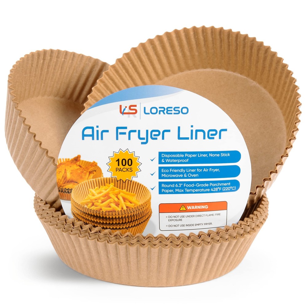 Air Fryer Liners Disposable Parchment Paper, 100 Round 2-5qt6.3"-100ct, Brown