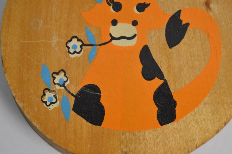 Vintage Wooden Hamber Patty Press Kitschy Cow With Flowers Farmhouse Country gallery