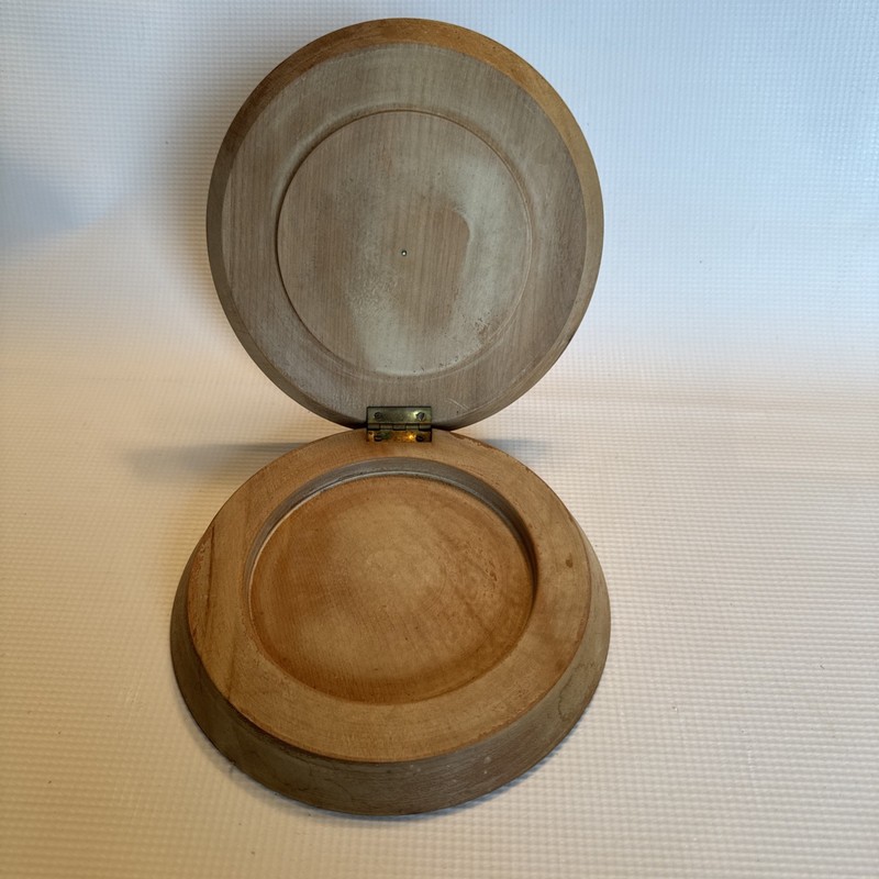 Wooden Hinged Round Hamburger Press Folk Art Painted Rooster Country Vintage 7” gallery