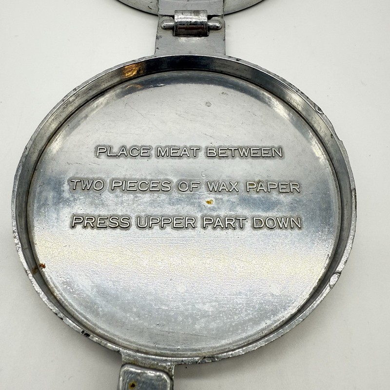 Vintage Aluminum Hamburger Patty Press, Cow Embossed Design gallery
