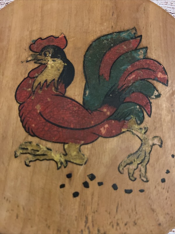 Wooden Hinged Rooster Vintage Hamburger Press Wall Art Japan 6” Red Green gallery