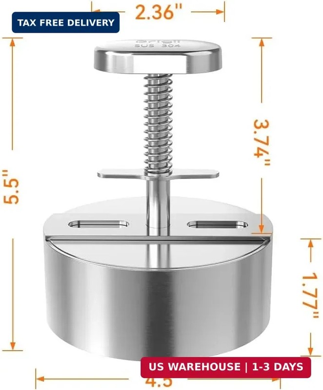 Brigii 304 Stainless Steel Burger Press, 4.5" Hamburger Patty Maker with Thickne gallery