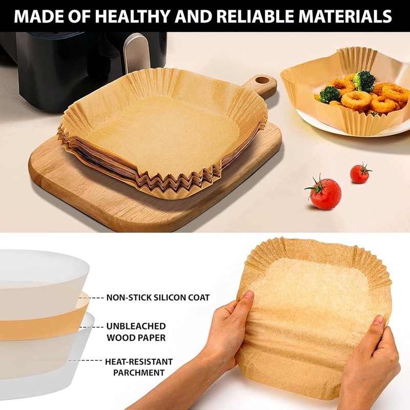 Air Fryer Paper Liners Disposable | 10 Inch 125PCS Large, Wood Color gallery