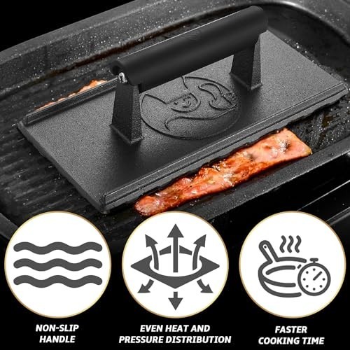 3lb Cast Iron Grill Press, Heavy Duty Smash Burger Press for Griddle Heat Resist gallery