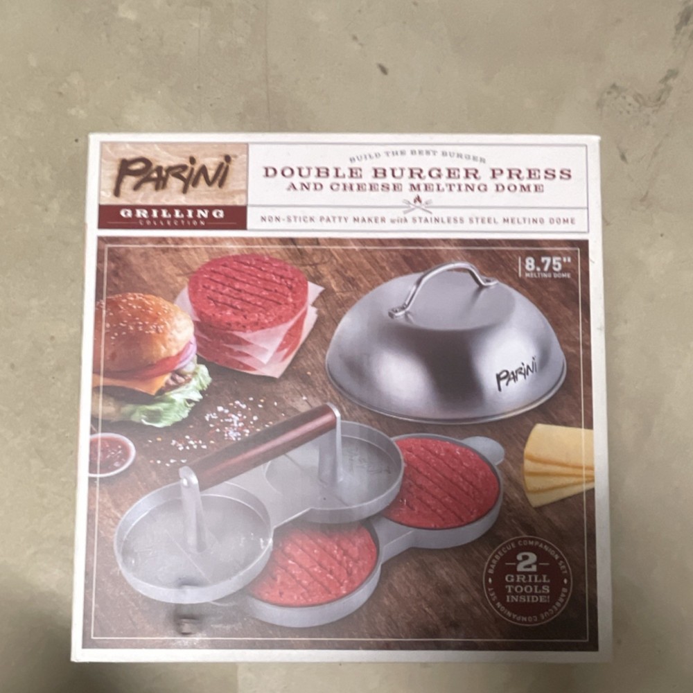 Parini Double Burger Press & Cheese Melting Dome Stainless Steel Non-Stick 8.75"