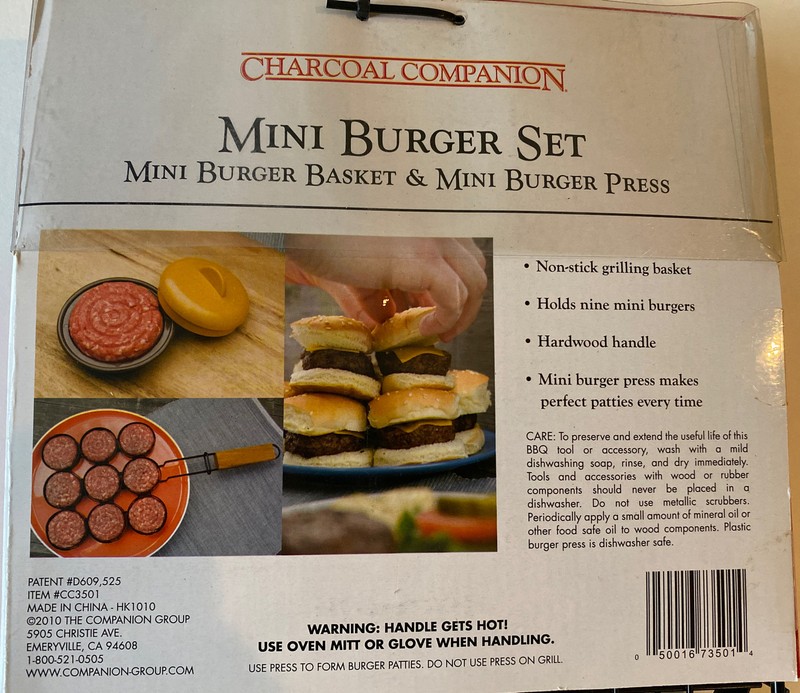 Charcoal Companion Mini Burger Set, Burger Basket & Mini Burger Press -NWT gallery