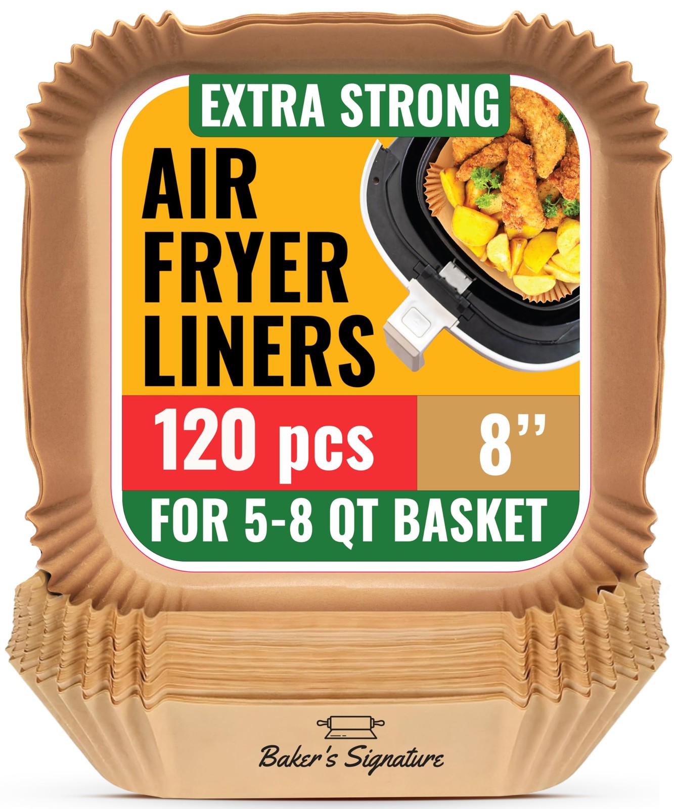 Air Fryer Paper Liners, 120Pcs Disposable 8" Square, Square gallery