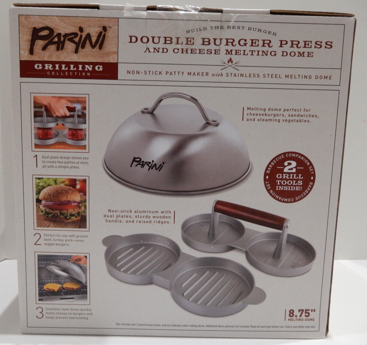 Parini Double Burger Press and Cheese Melting Dome NEW gallery