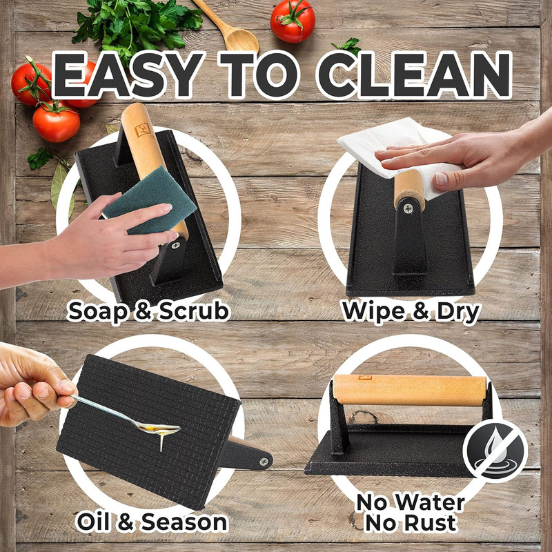 Cast Iron Grill Press (Set of 2) - 8 X 4 Inch, 2.6 Lb Griddle Press with Cool-To gallery