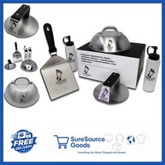 5 Piece Smash Burger Set with 6 Inch Press, Spatula, Dome & Squirt Bottles