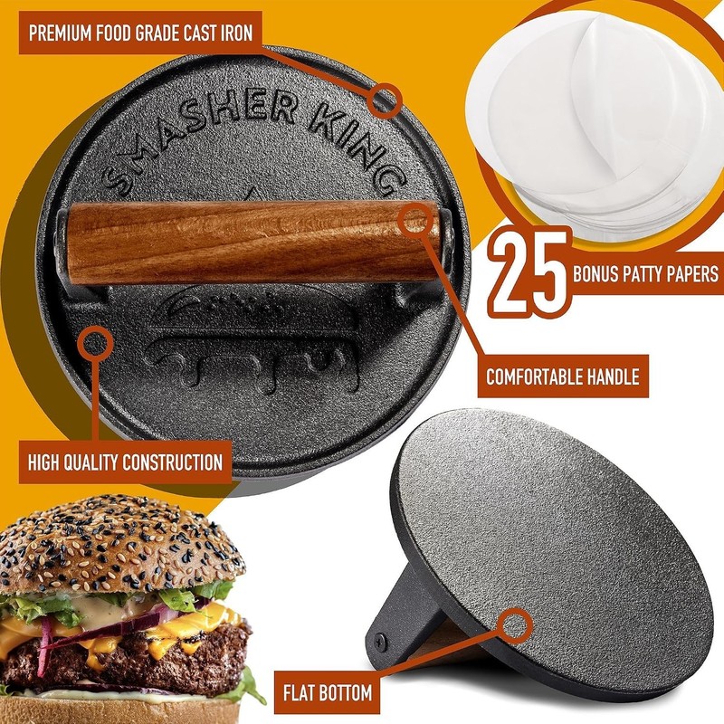 Cast Iron Smash Burger Press Kit gallery